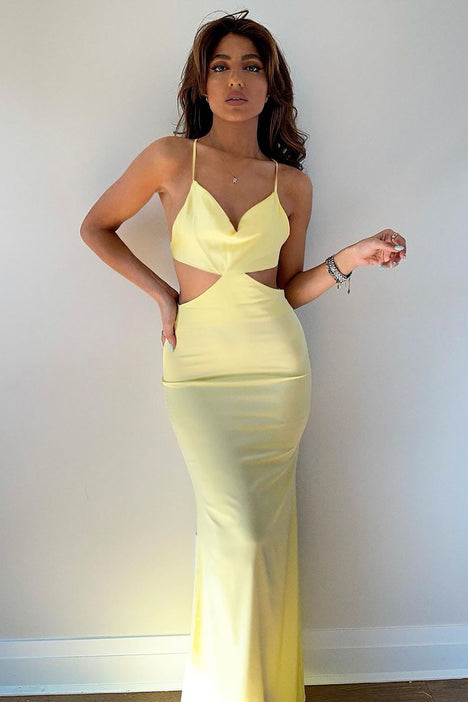 Sexy In Satin Maxi Dress - Yellow ...